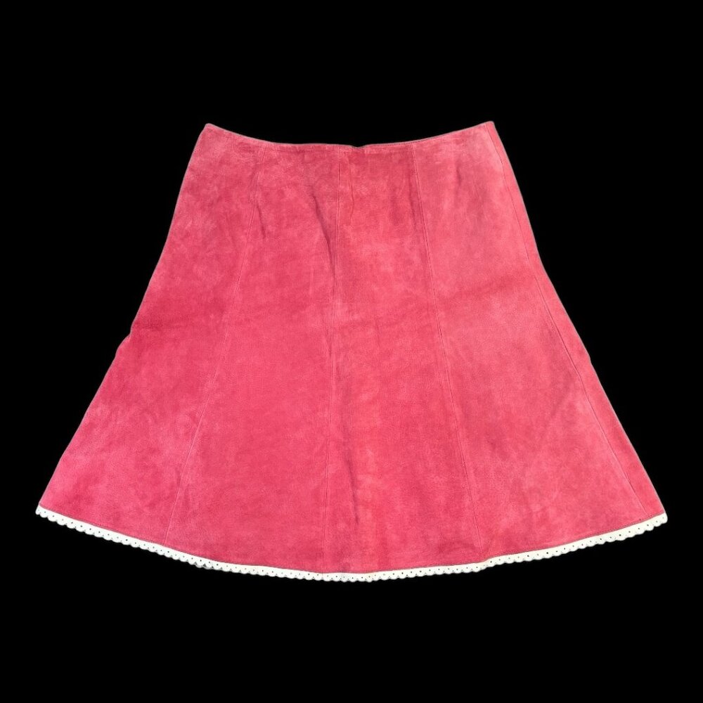 JDS Collection Women's Rose Leather Skirt Flared Lace White Eyelet Trim Size 8
